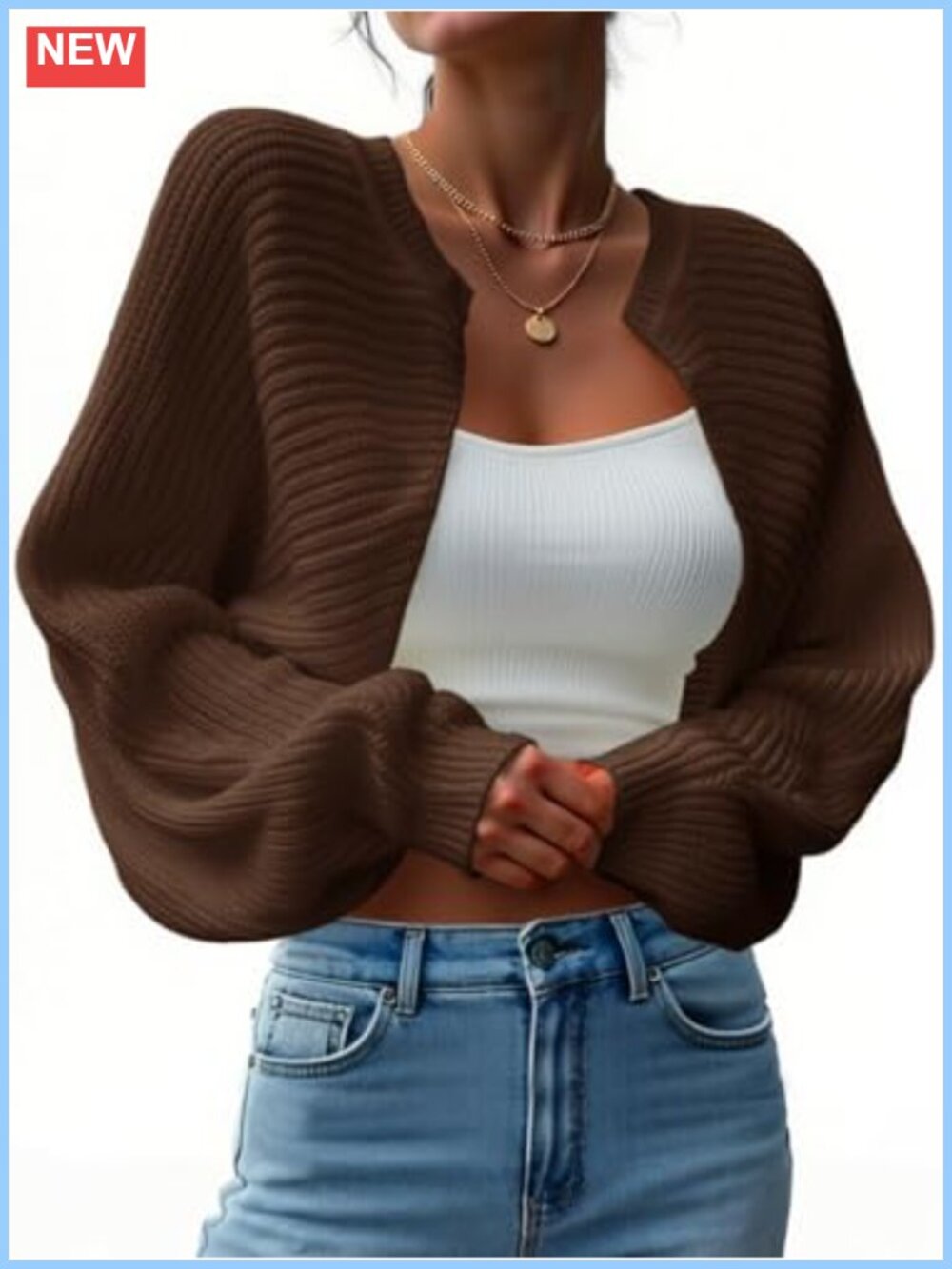 Open Front Cropped Bolero Shrug Knit Cardigan Long Sleeve Casual Layering Y2K